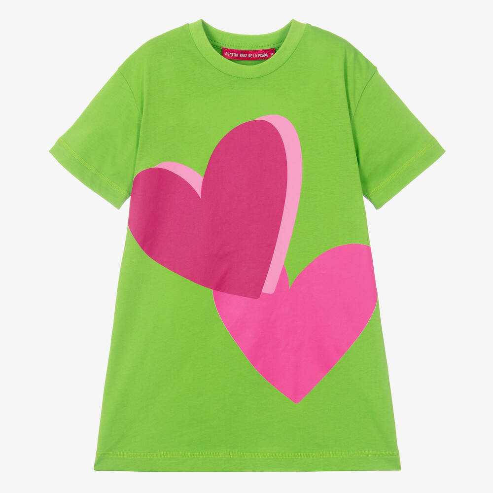 Agatha Ruiz de la Prada - Girls Green Cotton T-Shirt Dress | Childrensalon