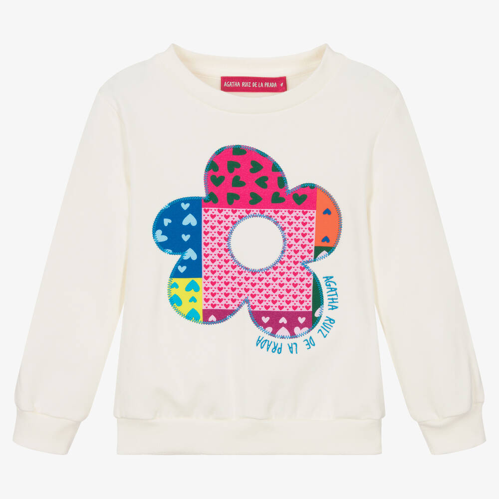 Agatha Ruiz de la Prada - Elfenbeinfarbenes Teen Sweatshirt mit Blumenmotiv für Mädchen | Childrensalon