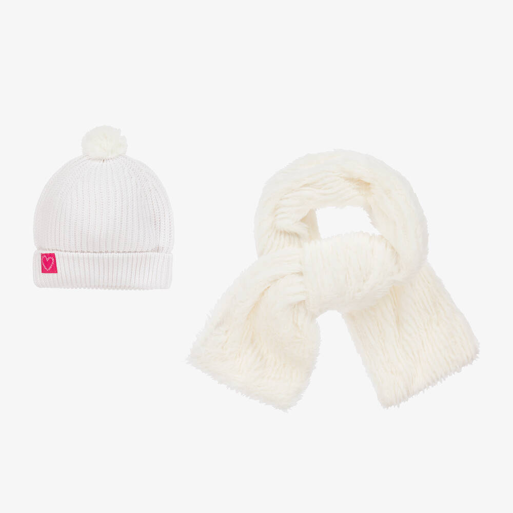 Agatha Ruiz de la Prada - Girls Ivory Knitted Hat & Scarf Set | Childrensalon