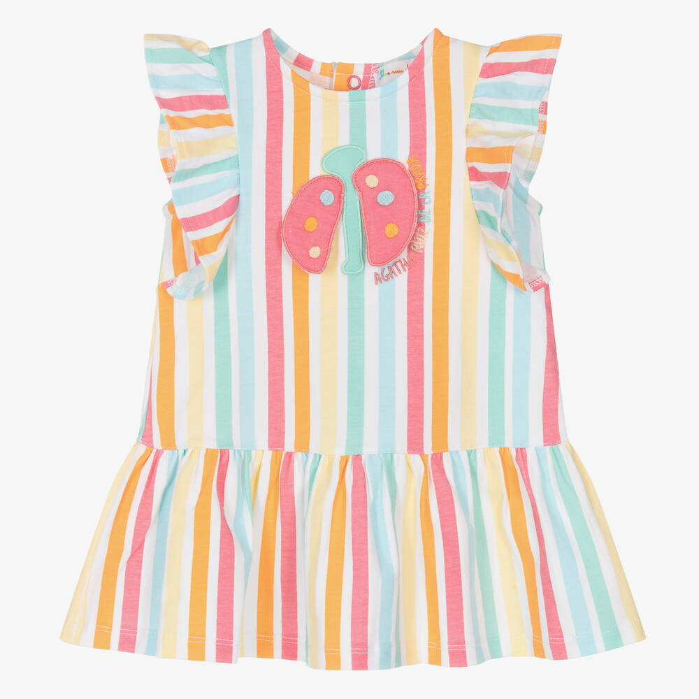 Agatha Ruiz de la Prada - Girls Multicolour Stripe Cotton Dress | Childrensalon