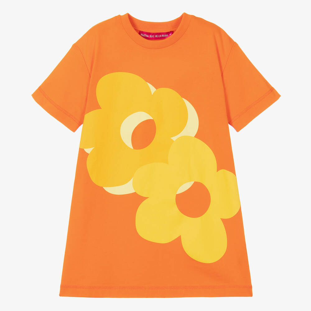 Agatha Ruiz de la Prada - Girls Orange Cotton T-Shirt Dress | Childrensalon