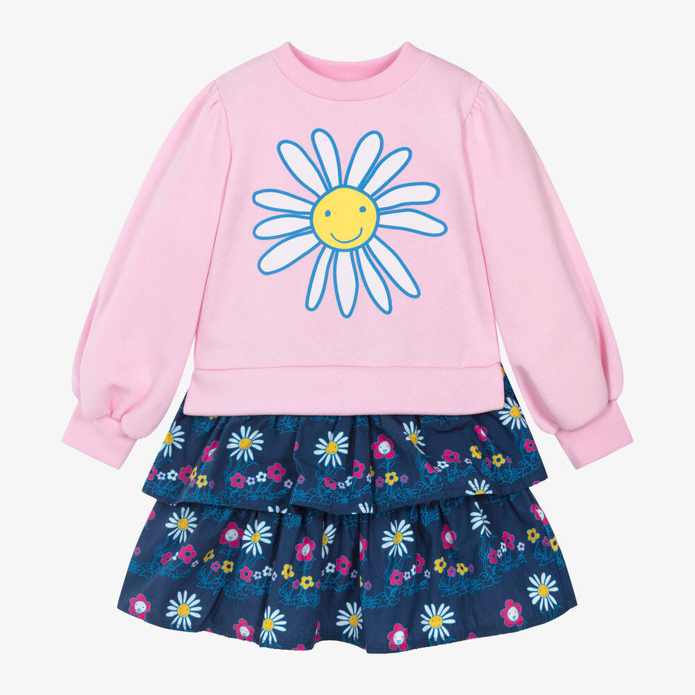 Agatha Ruiz de la Prada - Girls Pink & Blue Cotton Daisy Dress | Childrensalon