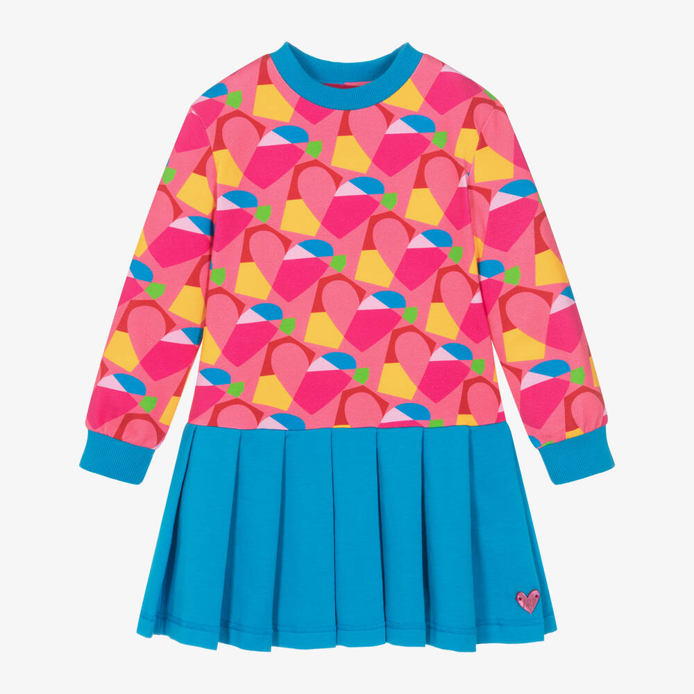 Agatha Ruiz de la Prada - Girls Pink & Blue Cotton Heart Dress | Childrensalon