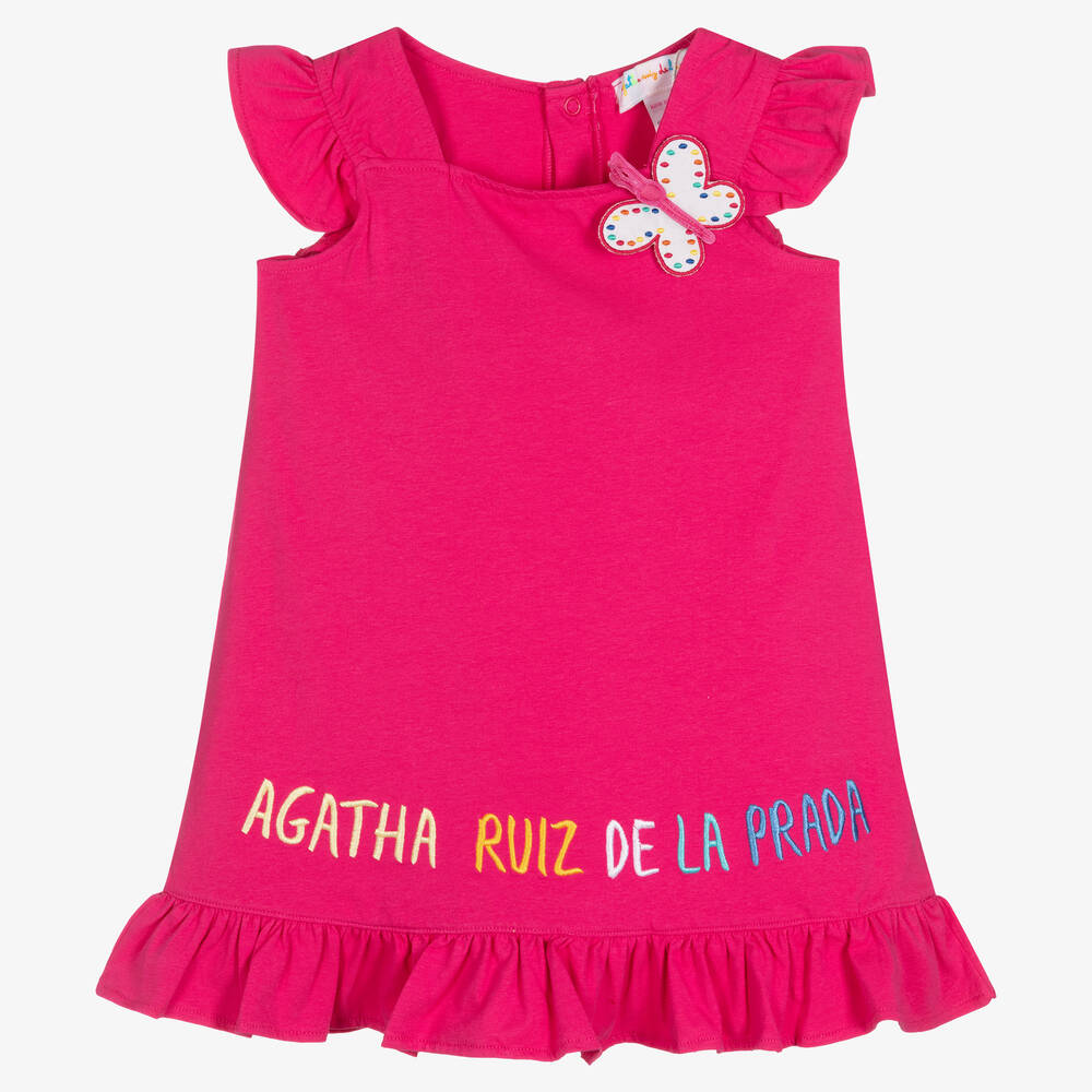 Agatha Ruiz De La Prada Babies'  Girls Pink Butterfly Ruffle Dress