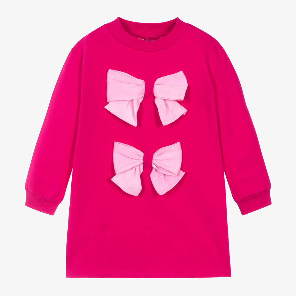 Agatha Ruiz de la Prada - Girls Pink Cotton Bow Sweatshirt Dress | Childrensalon