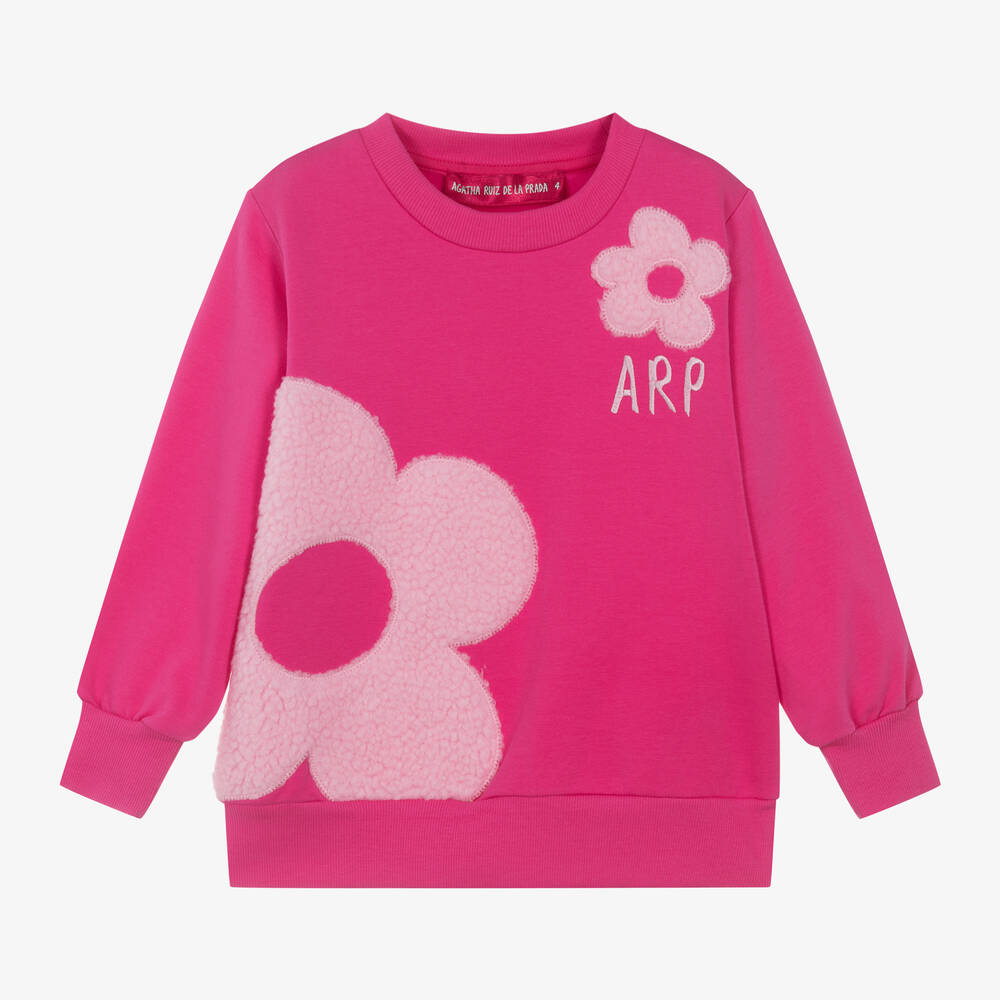 Agatha Ruiz de la Prada - Girls Pink Cotton Flower Sweatshirt | Childrensalon