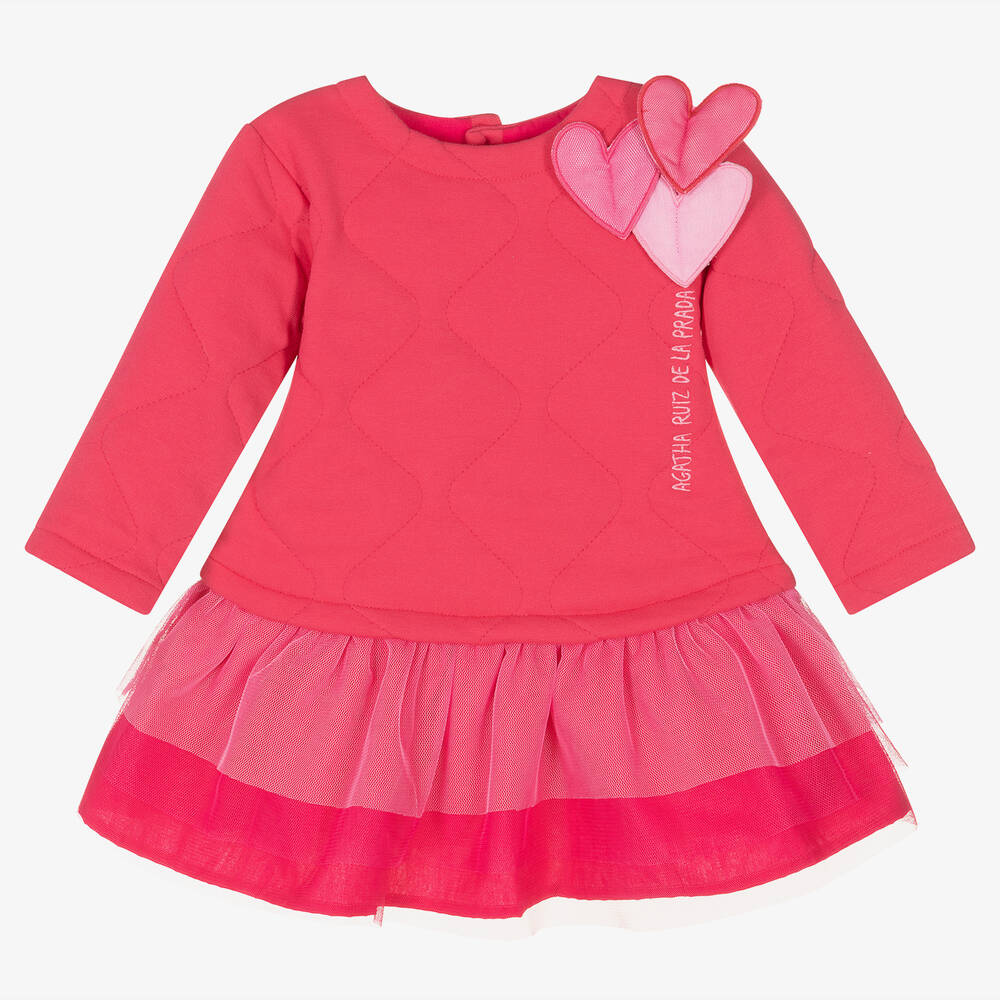 Agatha Ruiz de la Prada - Set mit rosa Tüllkleid aus Baumwolle mit Herzmotiven für Mädchen | Childrensalon