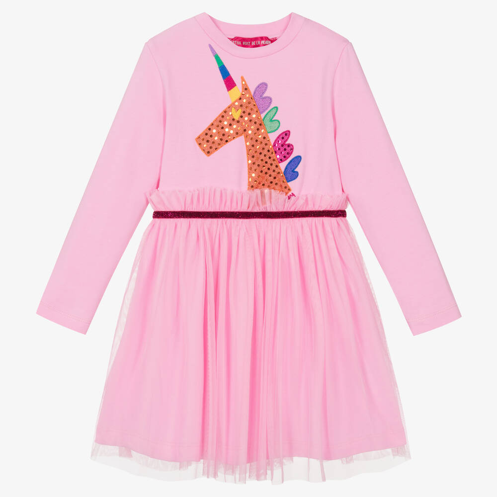 Agatha Ruiz De La Prada Kids'  Girls Pink Cotton Unicorn Dress
