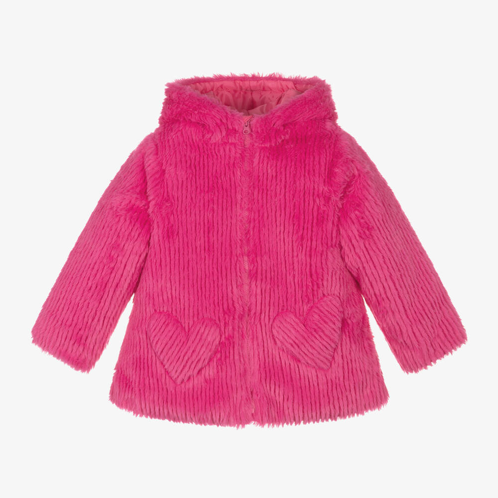 Agatha Ruiz de la Prada - Girls Pink Faux Fur Hooded Coat | Childrensalon