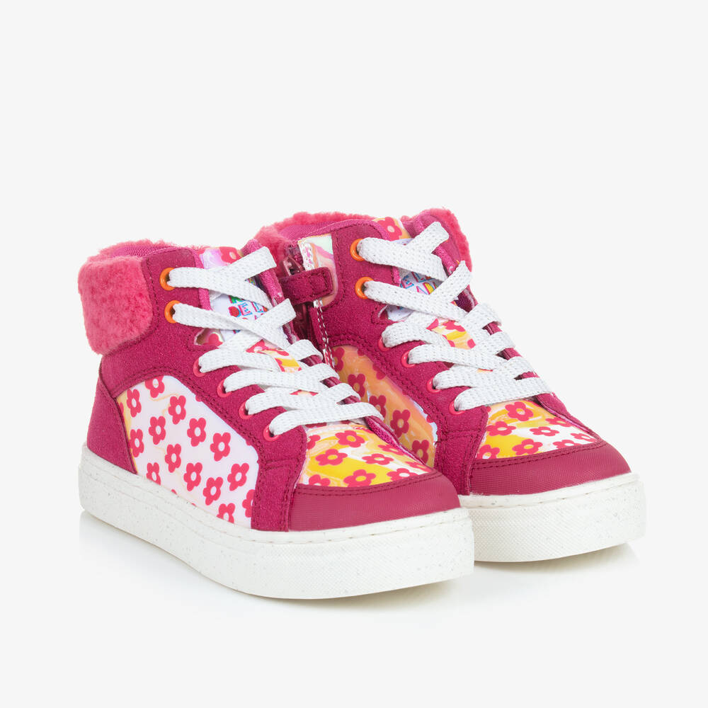 Agatha Ruiz de la Prada - Girls Pink Flower Print High-Top Trainers | Childrensalon