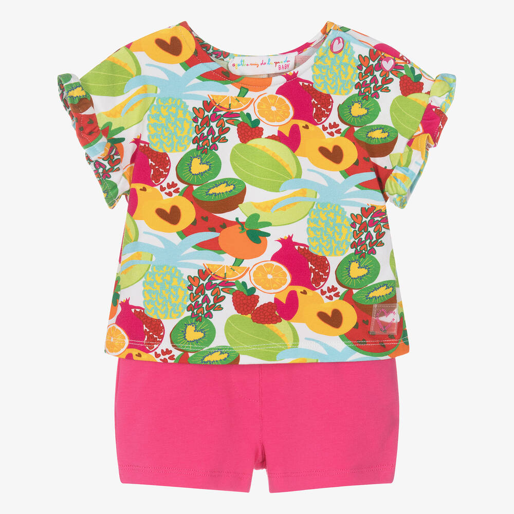 Agatha Ruiz de la Prada - Girls Pink Fruit Cotton Shorts Set | Childrensalon