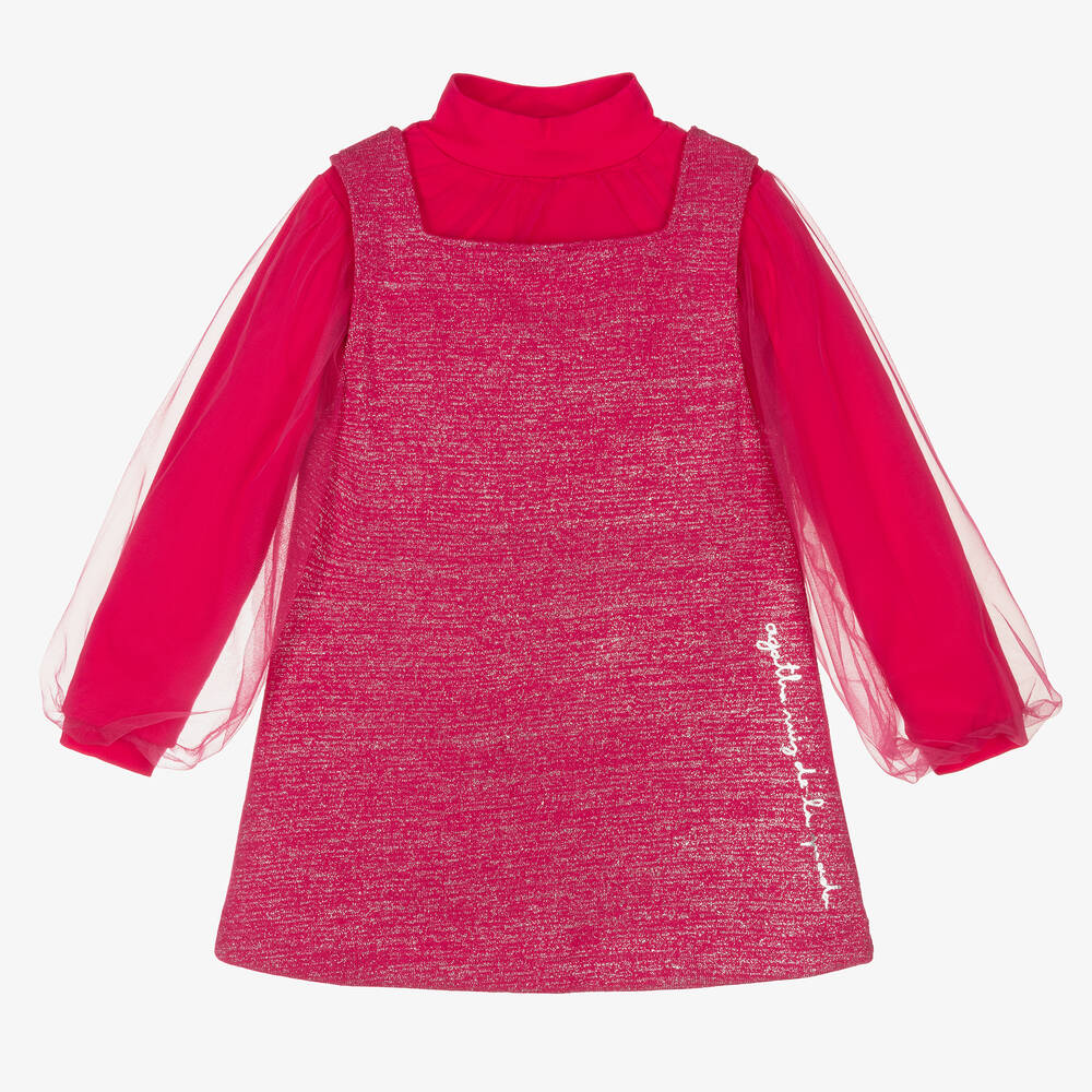 Agatha Ruiz De La Prada Kids'  Girls Pink Glitter Cotton & Tulle Dress