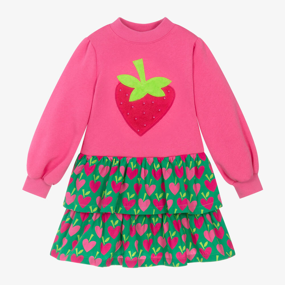 Agatha Ruiz de la Prada - Girls Pink & Green Cotton Strawberry Dress | Childrensalon