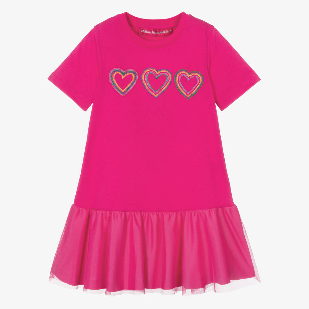 Agatha Ruiz de la Prada - Girls Pink Heart Cotton T-Shirt Dress | Childrensalon