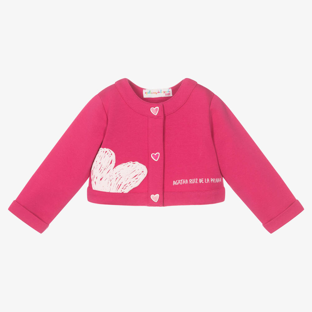 Agatha Ruiz De La Prada Babies'  Girls Pink Heart Jersey Cardigan