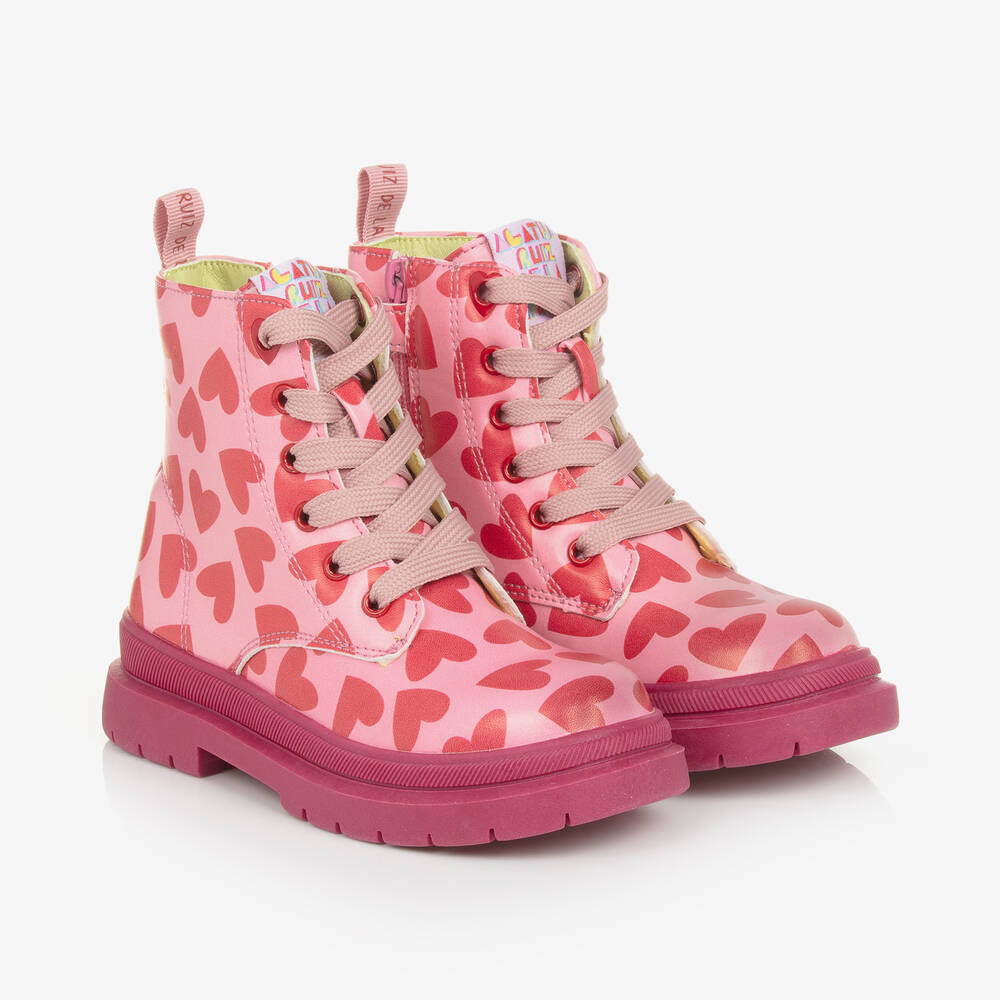 Agatha Ruiz de la Prada - Girls Pink Heart Print Ankle Boots | Childrensalon