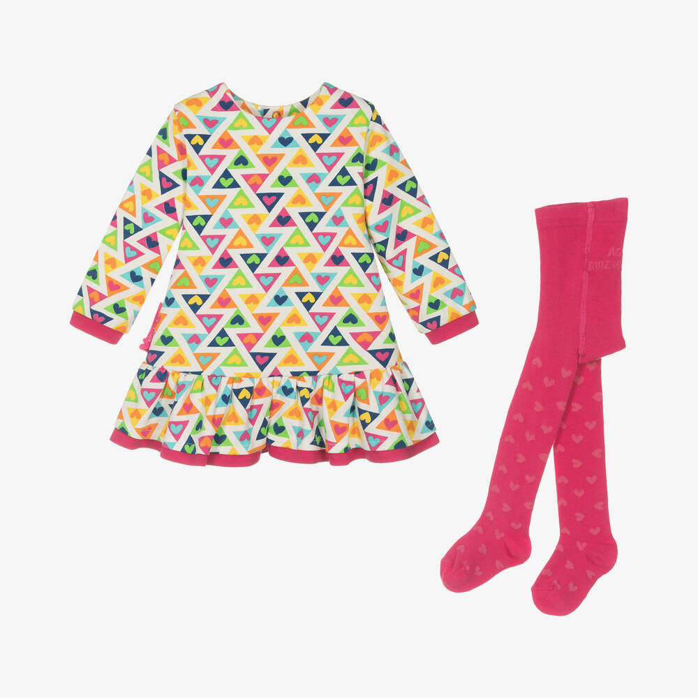 Agatha Ruiz de la Prada - Girls Pink Heart Print Cotton Dress Set | Childrensalon