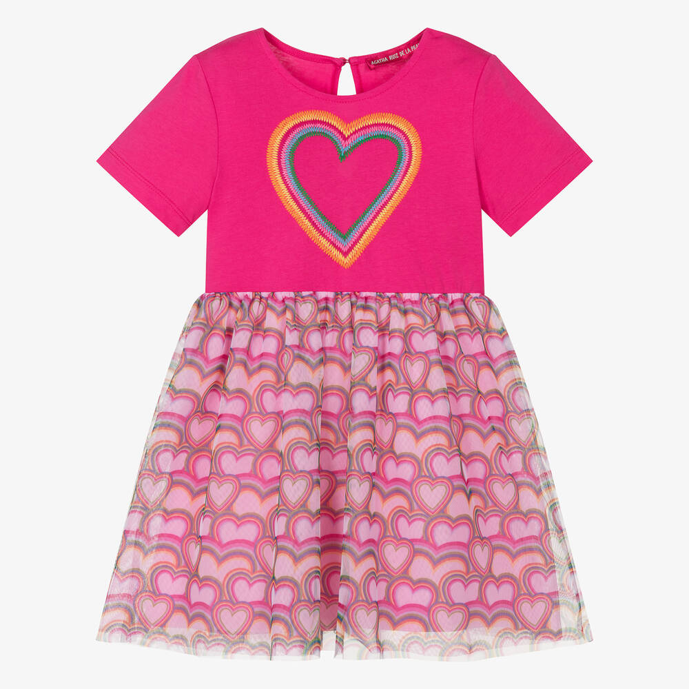 Shop Agatha Ruiz De La Prada Girls Pink Heart Tulle Dress