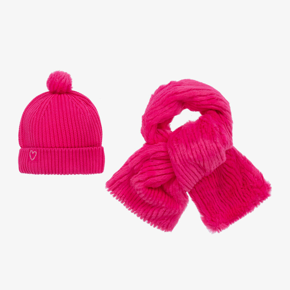 Agatha Ruiz de la Prada - Girls Pink Knitted Hat & Scarf Set | Childrensalon