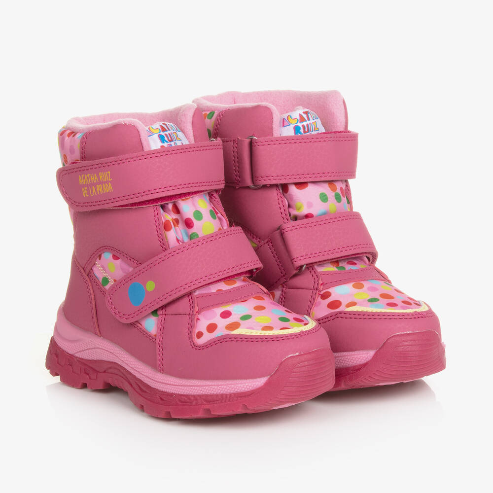 Agatha Ruiz de la Prada - Girls Pink Polka Dot Print Snow Boots | Childrensalon