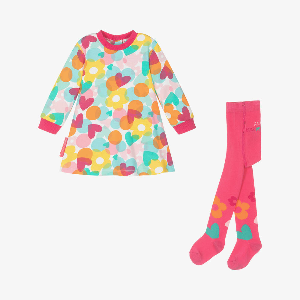 Agatha Ruiz de la Prada - Girls Pink Shape Print Cotton Dress Set | Childrensalon