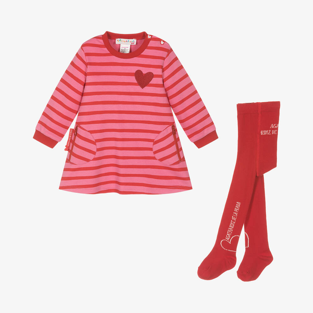 Agatha Ruiz de la Prada - Girls Pink Striped Cotton Dress Set | Childrensalon