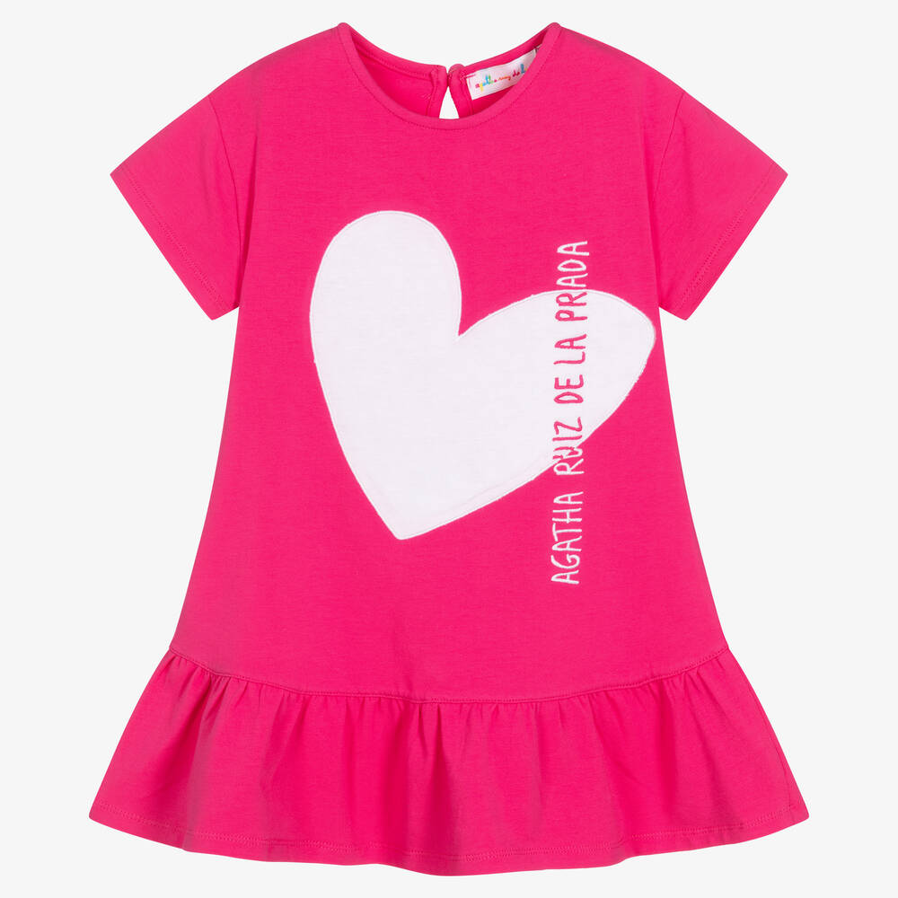 Agatha Ruiz De La Prada Babies' Girls Pink & White Heart Logo Dress