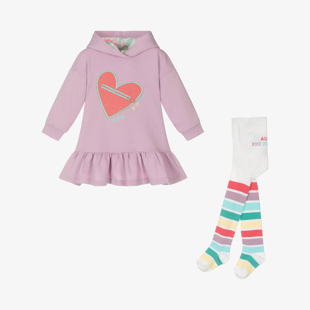 Agatha Ruiz de la Prada - Girls Purple Cotton Hooded Dress Set | Childrensalon