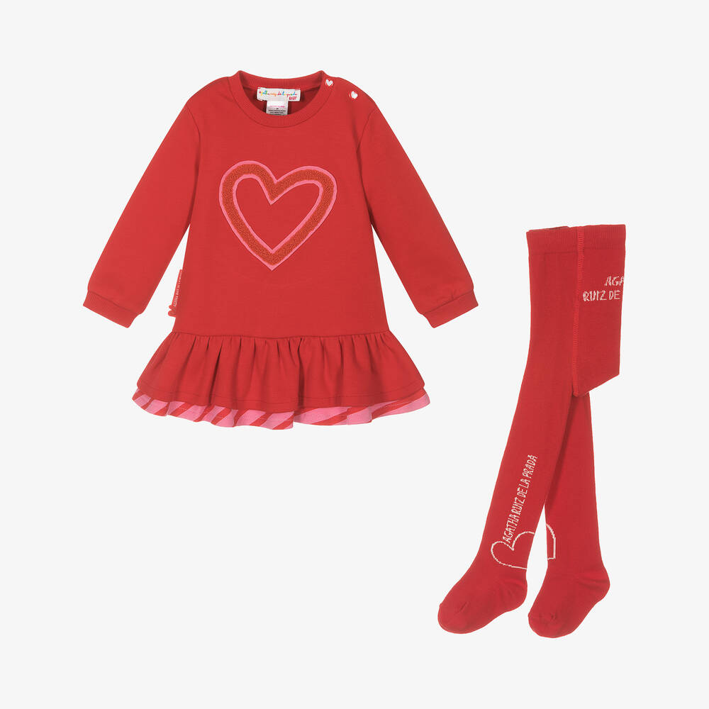 Agatha Ruiz de la Prada - Girls Red Cotton Heart Dress Set | Childrensalon