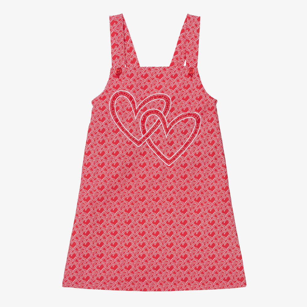 Agatha Ruiz de la Prada - فستان بطبعة قلوب قطن بوبلين لون أحمر وأبيض | Childrensalon