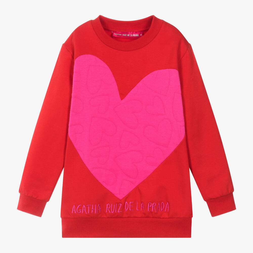 Agatha Ruiz de la Prada - Girls Red Cotton Heart Sweatshirt | Childrensalon