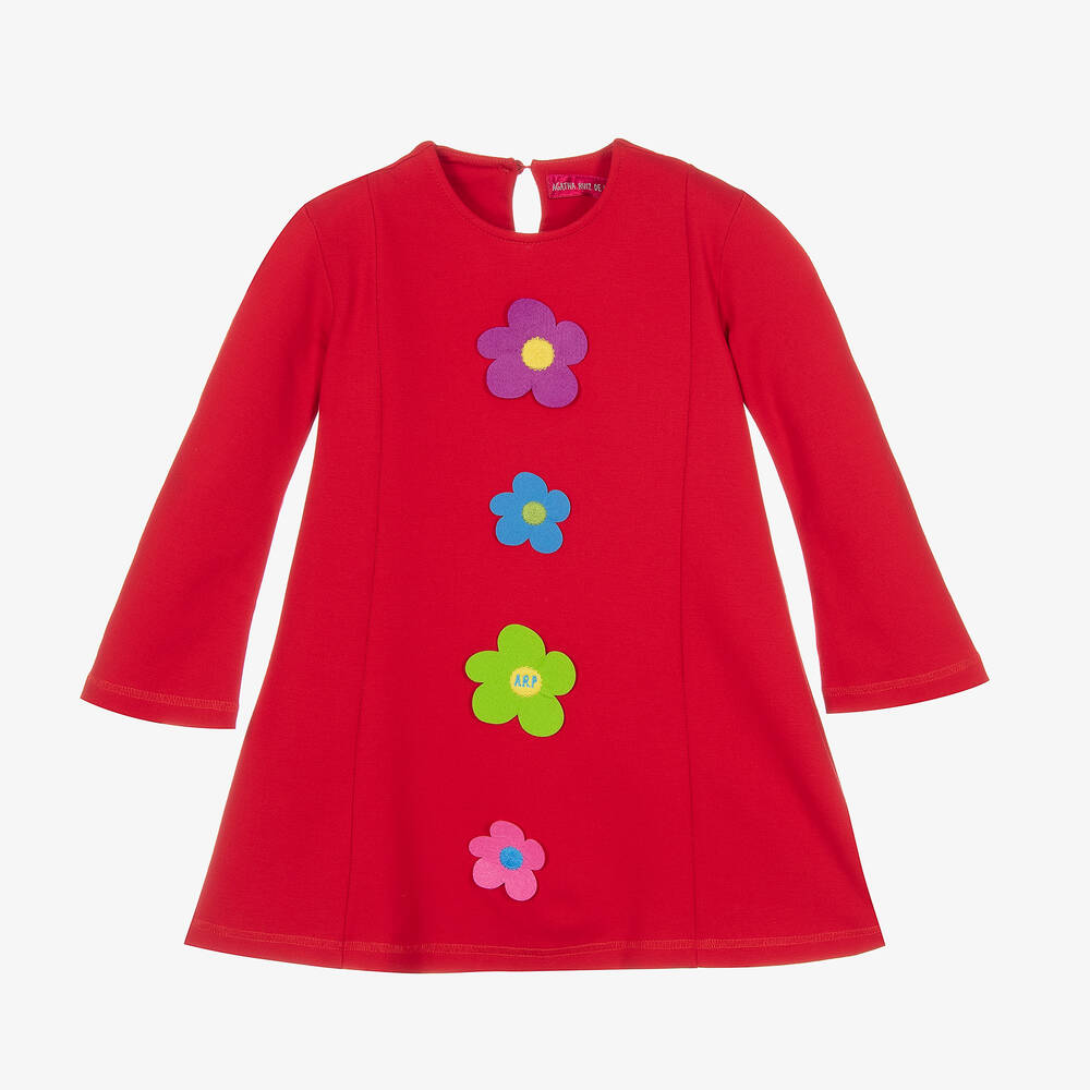 Agatha Ruiz De La Prada Kids'  Girls Red Viscose Flower Logo Dress