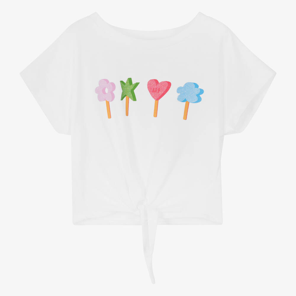 Agatha Ruiz de la Prada - Girls White Cotton Lollipop T-Shirt | Childrensalon