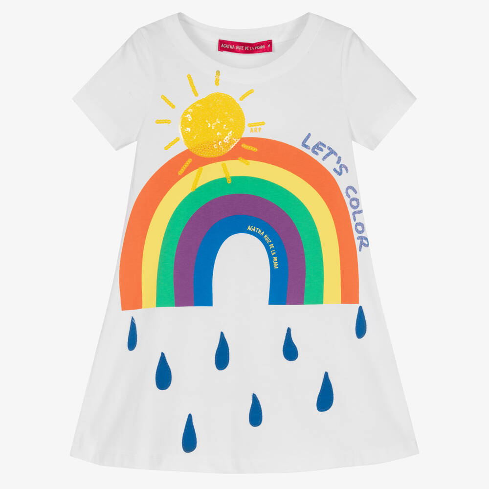 Agatha Ruiz De La Prada Kids'  Girls White Cotton Rainbow T-shirt Dress