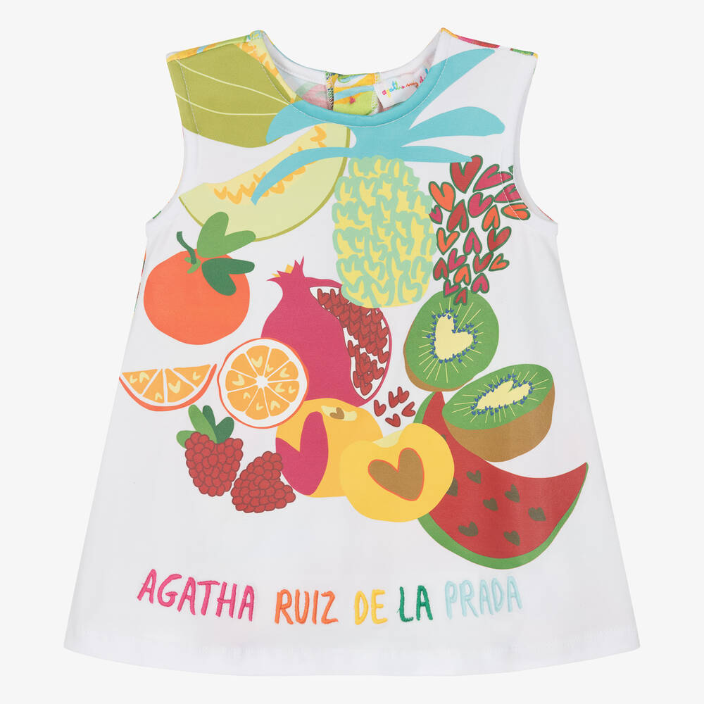 Agatha Ruiz de la Prada - فستان بطبعة الفواكه قطن جيرسي لون أبيض | Childrensalon