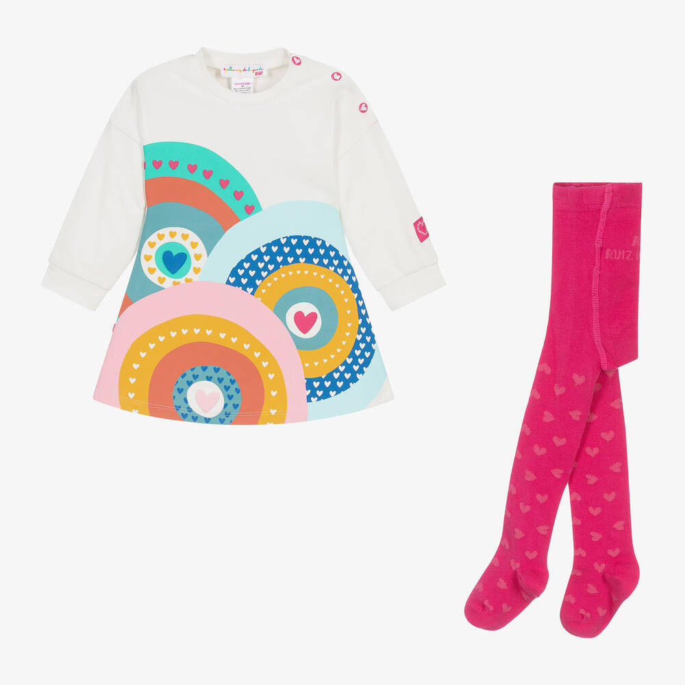 Agatha Ruiz de la Prada - Girls White & Pink Heart Print Dress Set | Childrensalon