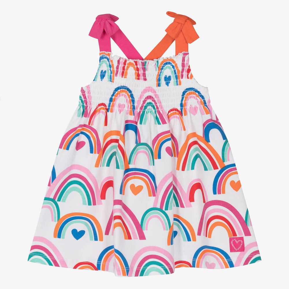 Agatha Ruiz de la Prada - Girls White Rainbow Print Cotton Sun Dress | Childrensalon