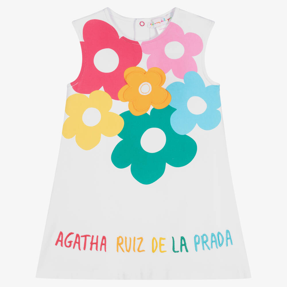 Agatha Ruiz De La Prada Babies'  Girls White Retro Floral Dress