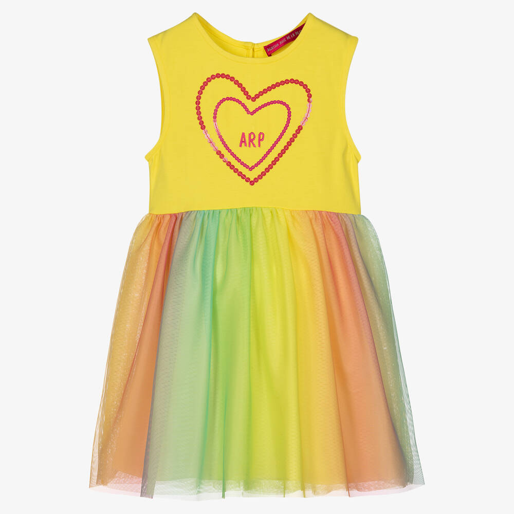 Agatha Ruiz De La Prada Babies'  Girls Yellow Cotton Rainbow Dress