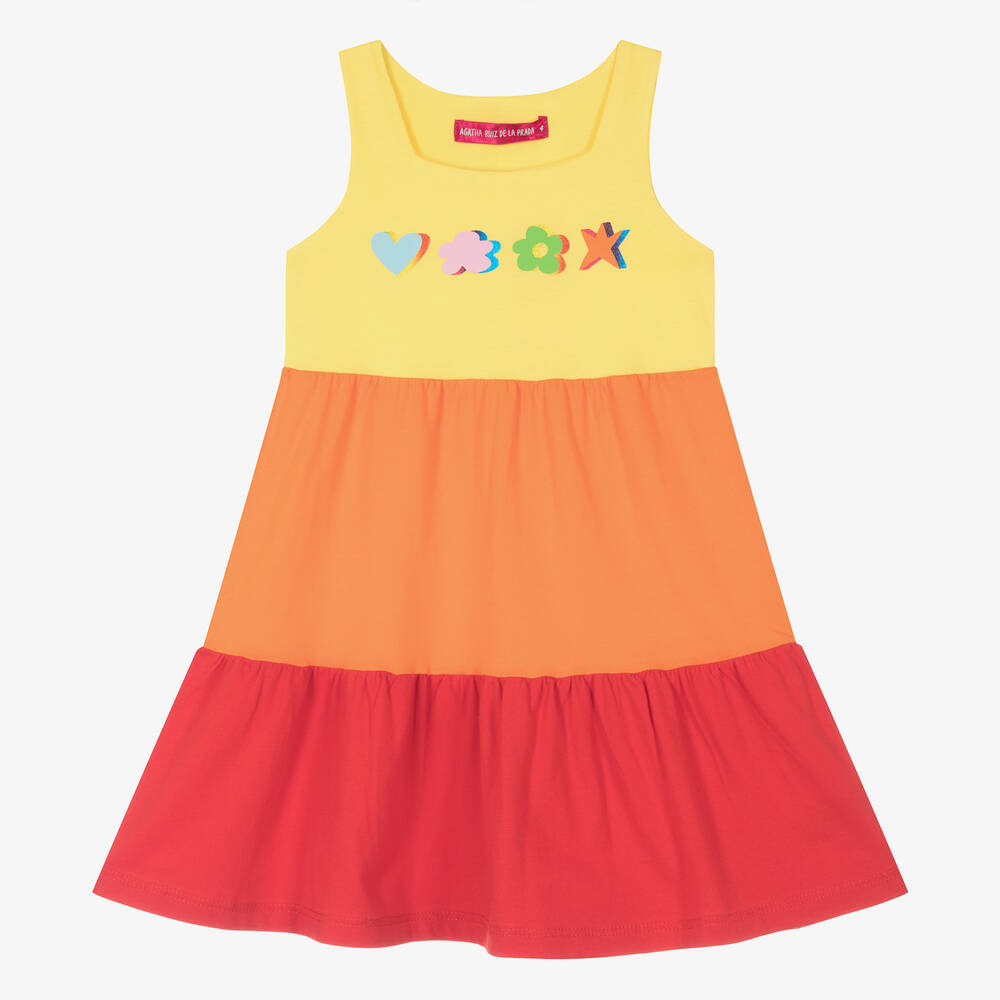 Agatha Ruiz de la Prada - Girls Yellow & Orange Cotton Dress | Childrensalon