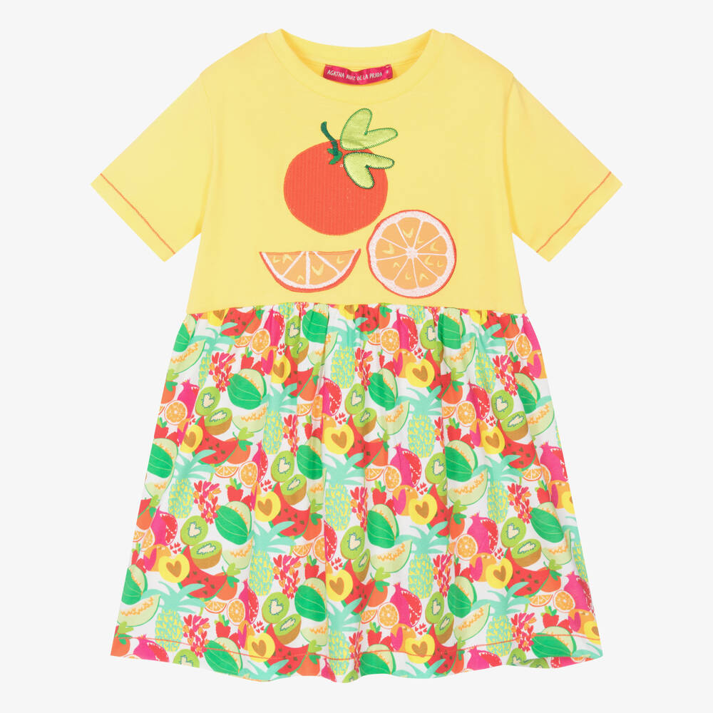 Agatha Ruiz de la Prada - Girls Yellow Sequin Fruit T-Shirt Dress | Childrensalon