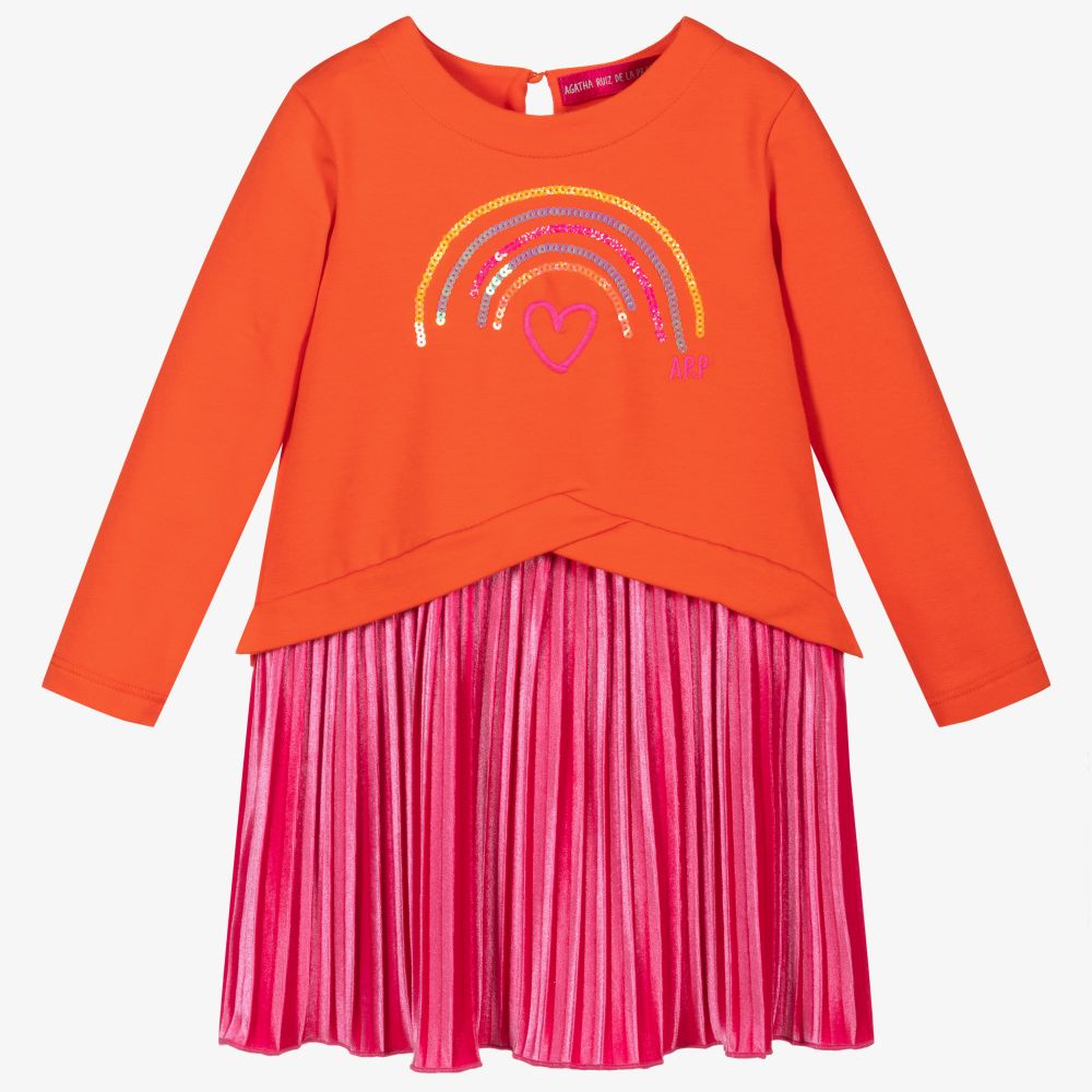 Agatha Ruiz De La Prada Kids'  Girls Orange Cotton Rainbow Dress