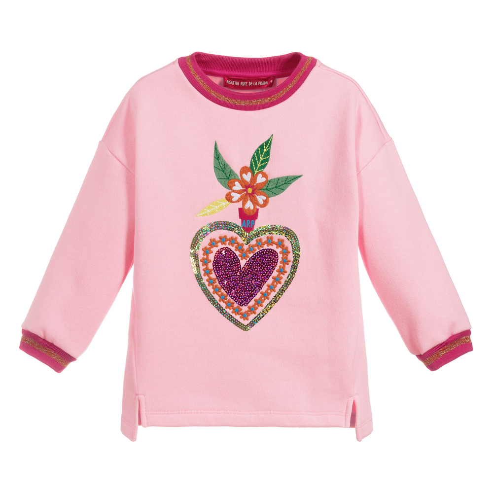 Agatha Ruiz de la Prada - Pink Cotton Heart Sweatshirt | Childrensalon