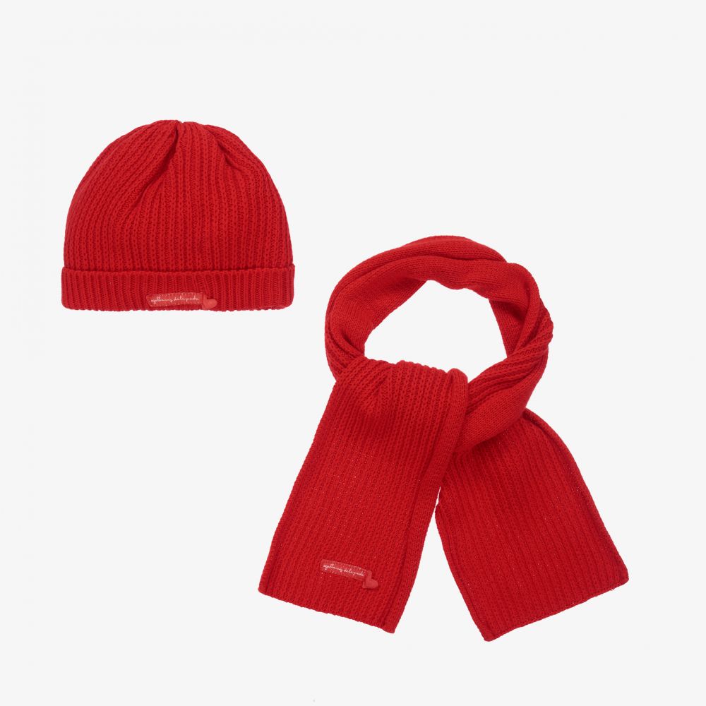 Agatha Ruiz De La Prada Babies'  Girls Red Knitted Hat & Scarf Set