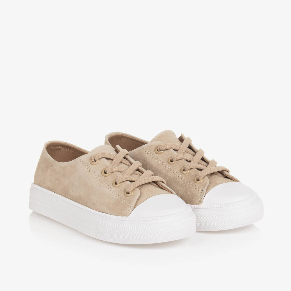 Age of Innocence - Boys Beige Leather Lace-Up Trainers | Childrensalon