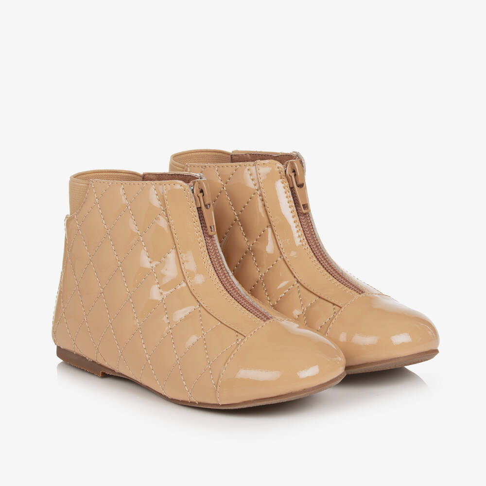 Age of Innocence - Girls Beige Patent Leather Quilted Boots | Childrensalon