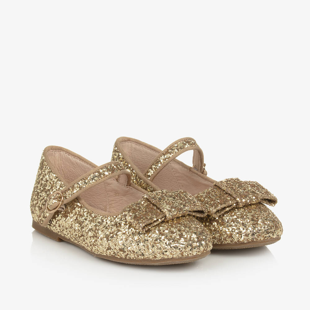 Age of Innocence - Girls Gold Glitter Bow Pumps | Childrensalon