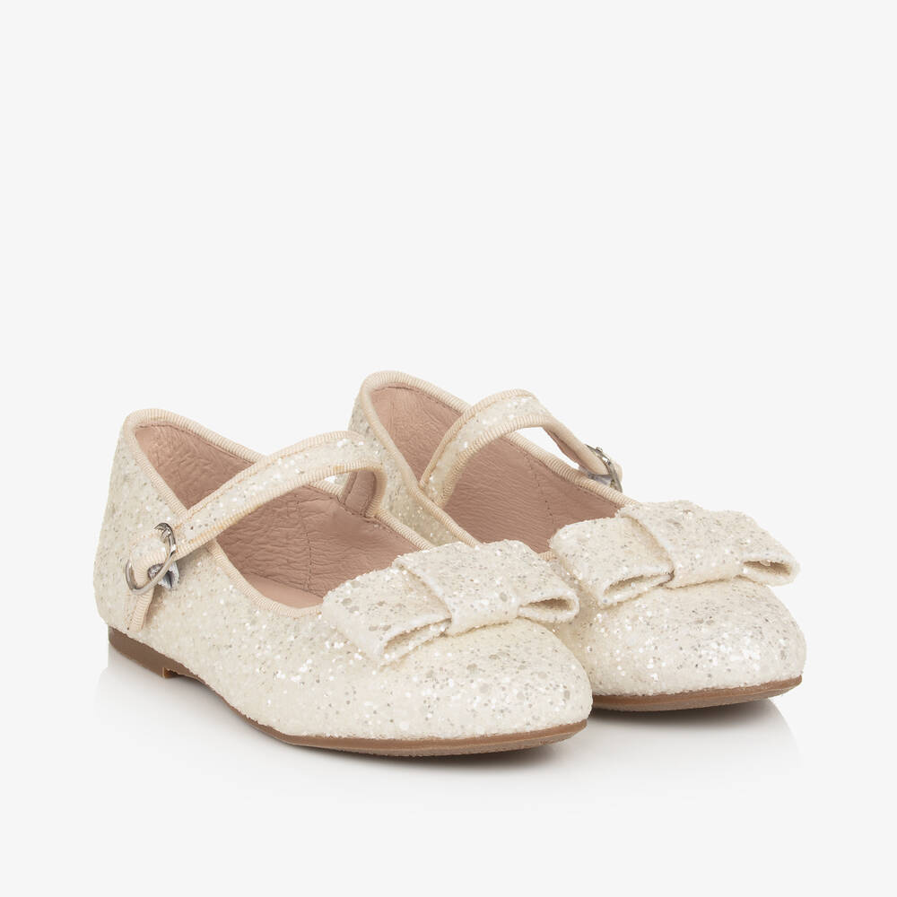 Age of Innocence - Girls Ivory Glitter Bow Pumps | Childrensalon