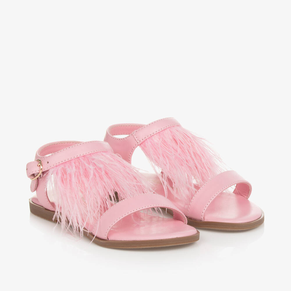 Age of Innocence - Girls Pink Feather Sandals | Childrensalon
