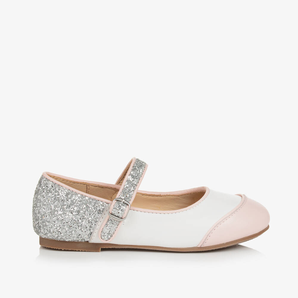 Age of Innocence - Girls Pink & Silver Leather Bar Shoes | Childrensalon